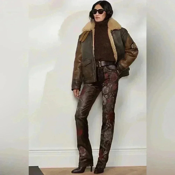 Ralph Lauren Collection Hand Painted Floral Metallic Straight Bootcut Jeans 29 - Picture 2 of 16